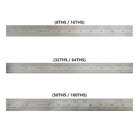Big Horn 12-Inch Precision 16R Rigid Stainless-Steel Ruler - (1/50 Inch, 1/100 Inch, 1/32 Inch, 1/64 Inch) 19587